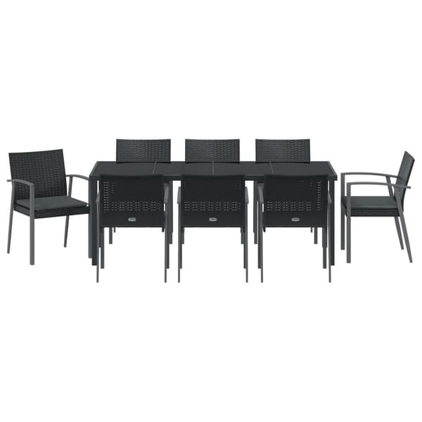 Trädgårdsmöbelset 9 pcs Svart och Grå PE Rattan