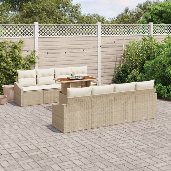 Trädgårdsmöbelset med kudde 9 pcs Beige och gräddfärgad