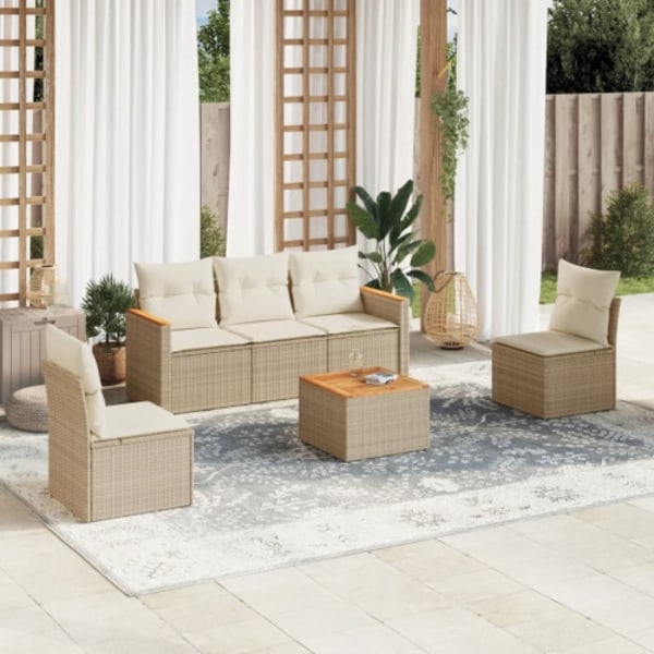 Soffgrupp för trädgården med dynor 6 delar beige konstrotting