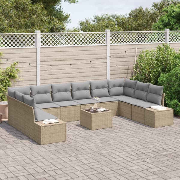 Trädgårdsoffset med kudde 10 pcs Beige och Ljusgrå Polyrattan