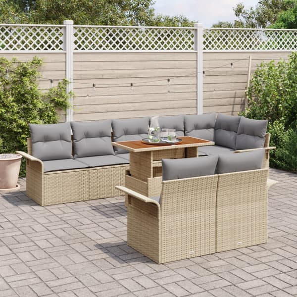 Trädgårdsoffset med kudde 9 pcs Beige och Ljusgrå konstrotting