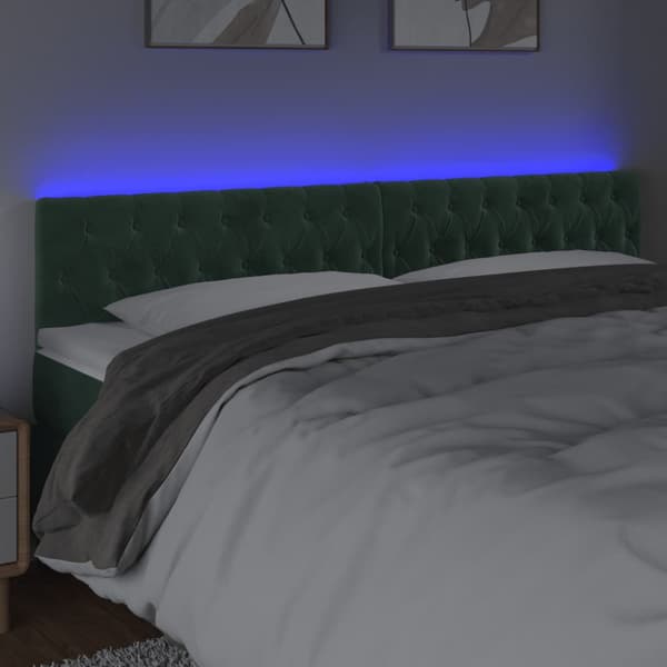 Sänggavel LED mörkgrön 200x7x78/88 cm sammet