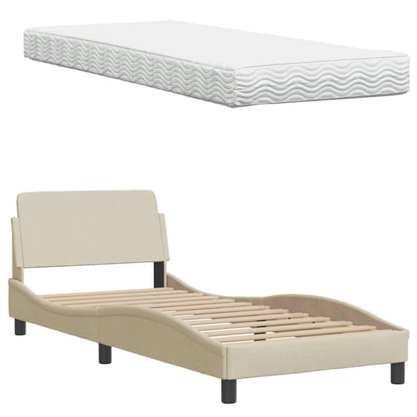 Bed with Mattress "Hanko" Cream 90x190 cm Fabric