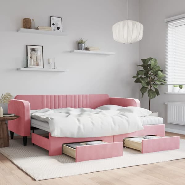Dagbädd utdragbar med lådor rosa 90x200 cm sammet