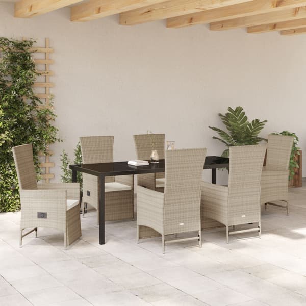 Trädgårdsmöbelset med kudde 7 pcs Beige konstrotting