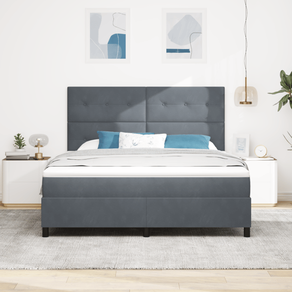 LED Box Säng med madrass Mörkgrå 180 x 200 cm Sammet