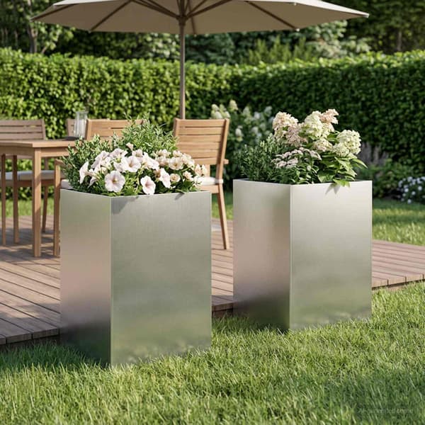 Trädgårdsplanterare 2 st Silver 40 x 40 x 75 cm Rostfritt stål