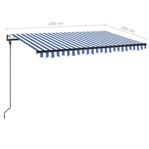 Automatisk markis med vindsensor & LED 400x300 cm blå och vit
