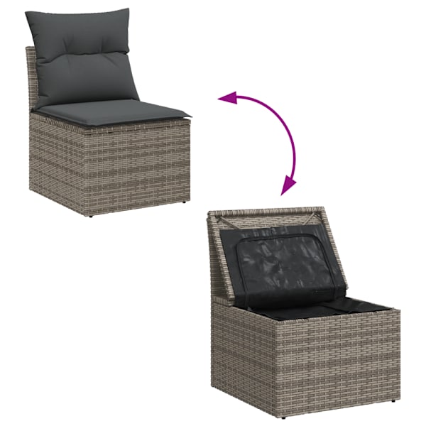 Trädgårdsoffset med kudde 6 pcs Grå Poly rattan
