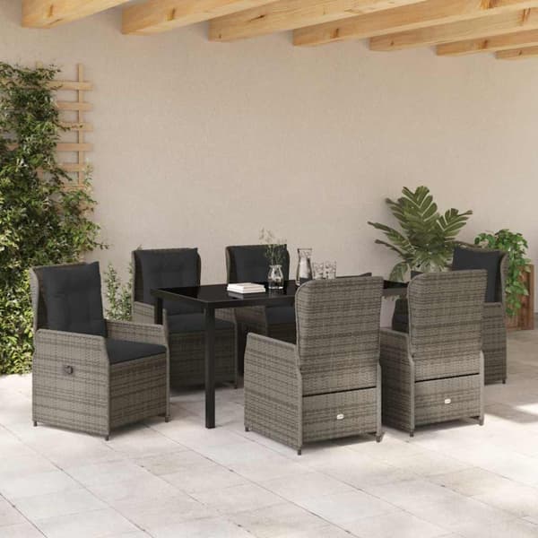 Trädgårdsmöbelset 7 pcs Grå konstrotting
