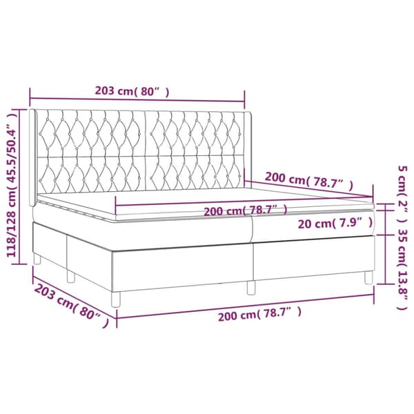 Ramsäng med madrass & LED ljusgrå 200x200 cm sammet