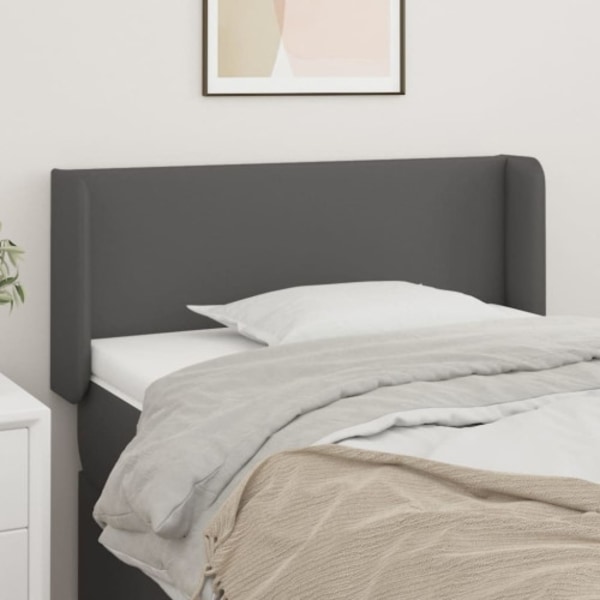 Sänggavel med kanter grå 83x16x78/88 cm konstläder