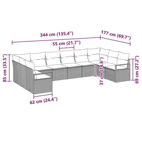 Soffset med kudde 10 pcs Brun konstrotting