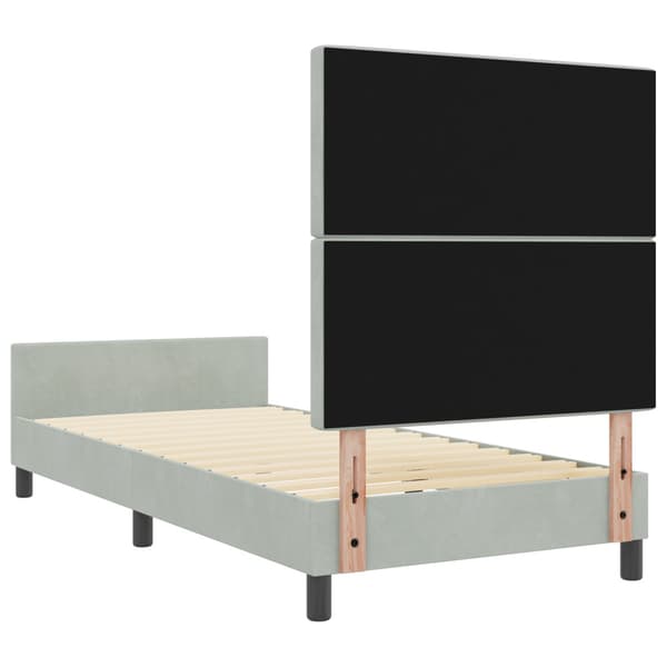 Bäddfjäder med huvudgavel Ljusgrå 90 x 190 cm Sammet