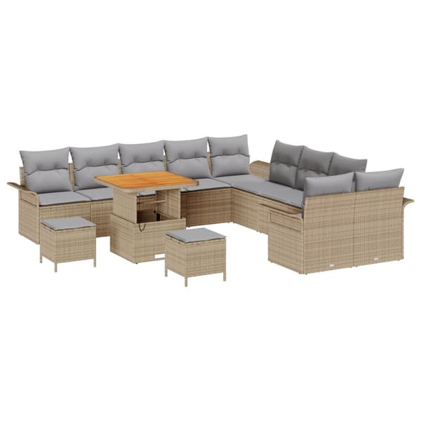 Trädgårdsoffset med kudde 13 pcs Beige konstrotting