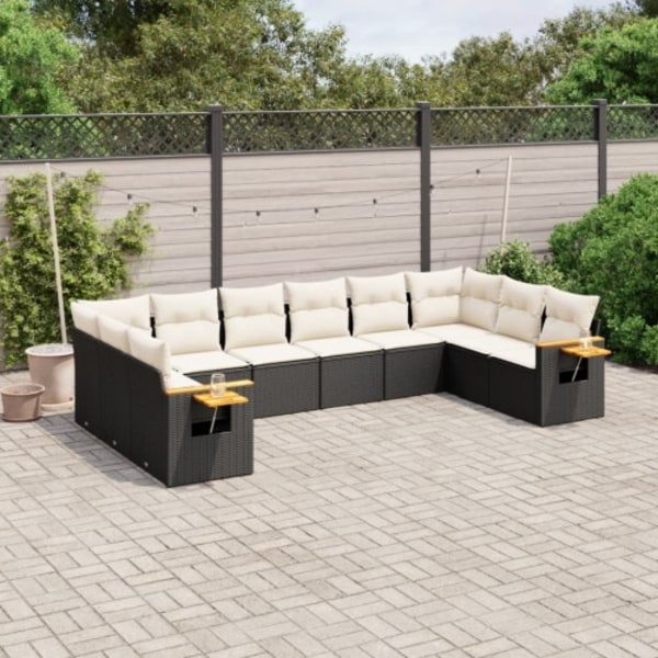 Loungegrupp 10 delar med svarta dynor konstrotting