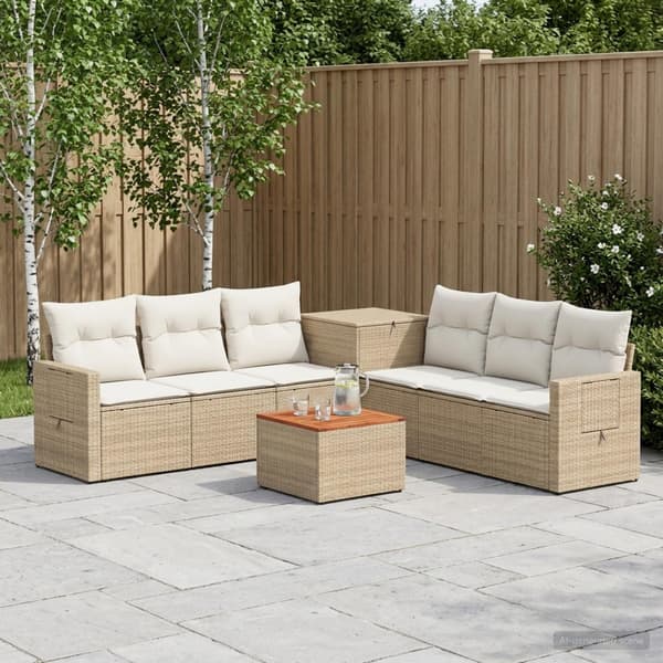 Soffset 8 st Beige och krämvit Poly Rattan och stål