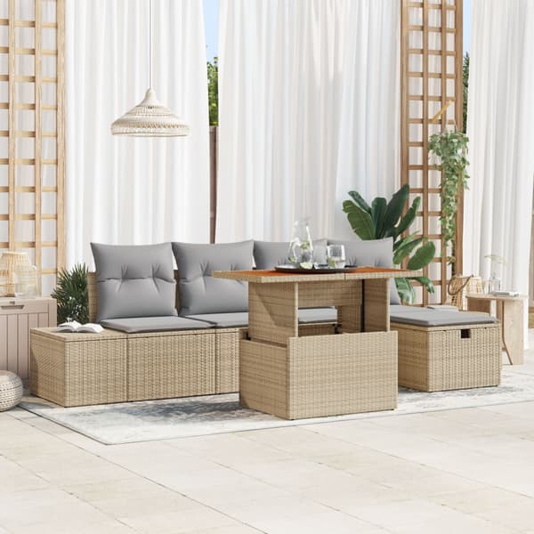 Trädgårdsoffset 6 st Beige konstrotting