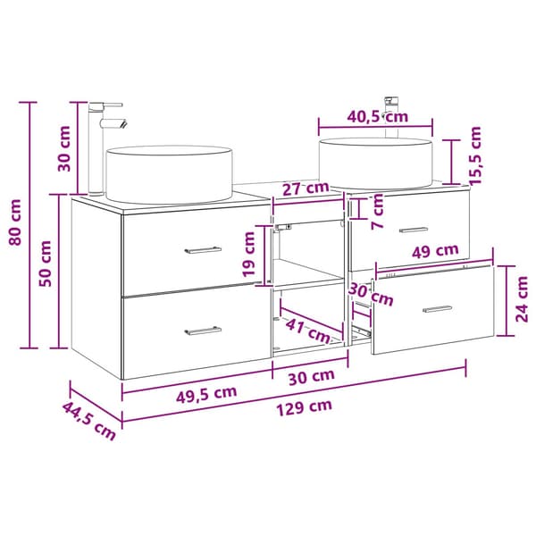 Badrumsmöbelset 3 st Svart 49,5 x 44,5 x 65,5 cm
