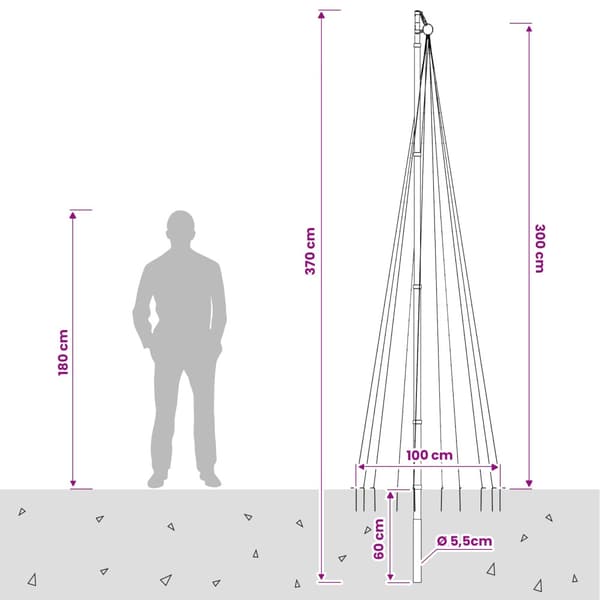 Julgransbelysning med markspett och flaggstång 300 cm