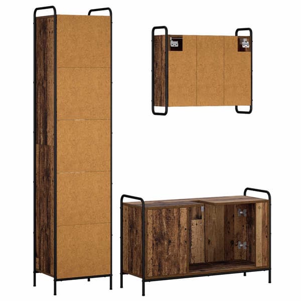 Badrumsskåpsset 3 st Gammalt trä 40 x 36 x 181 cm