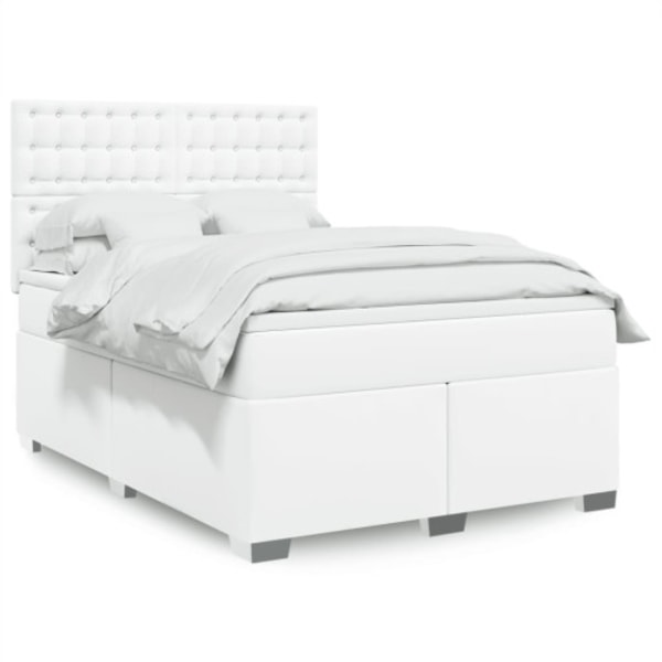 Ramsäng med madrass vit 140x190 cm konstläder