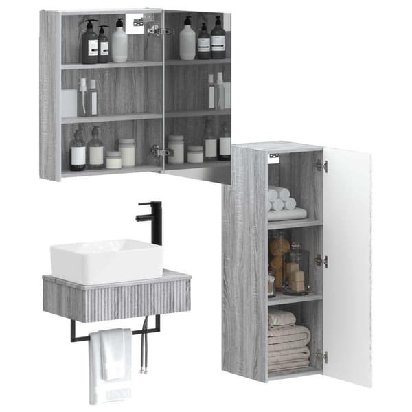 Badrumsmöbelset 4 pcs Grå Sonoma Konstruerat trä och glas