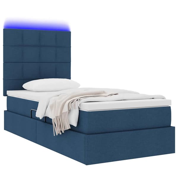 Förvaringssäng med LED med madrass Blå 90 x 190 cm Polyester