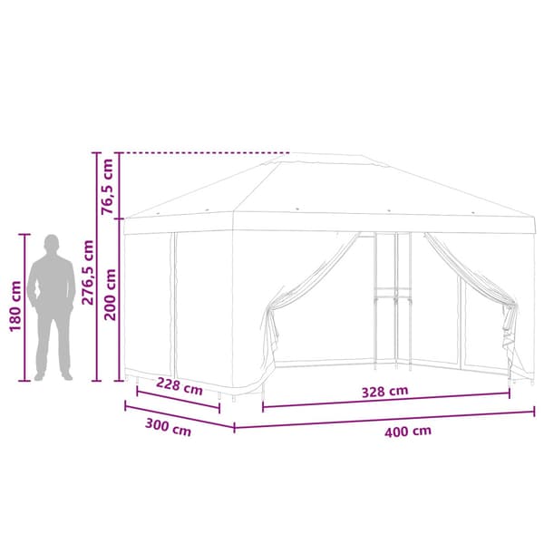 Trädgårdsgazebo med sidoväggar 4 × 3 m Grön Polyester och Stål