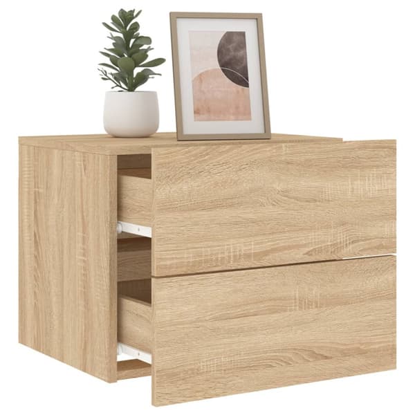 Väggmonterade sängbord med LED-lampor 2 st sonoma-ek