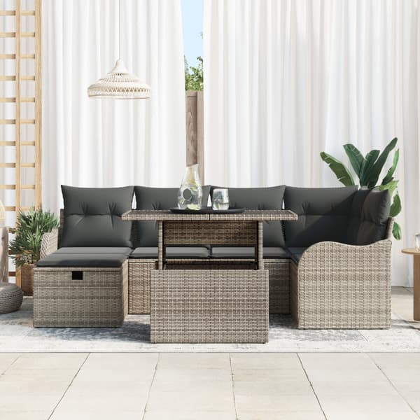 Trädgårdsoffset med kudde med lagring 7 pcs Grå Poly rattan