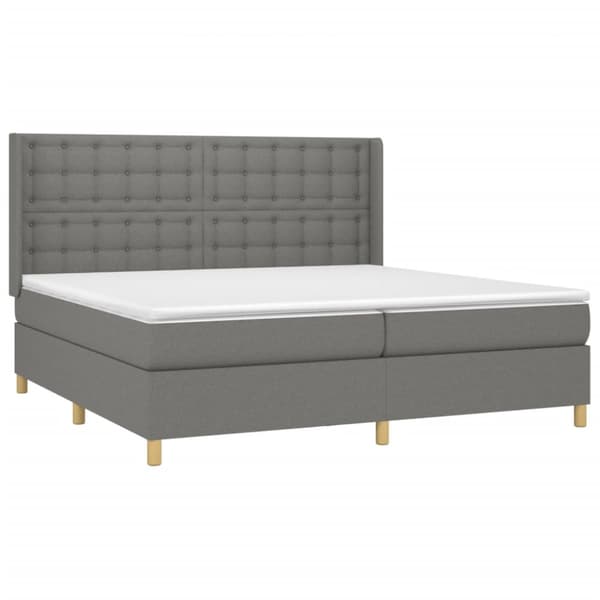 Ramsäng med madrass & LED mörkgrå 200x200 cm tyg