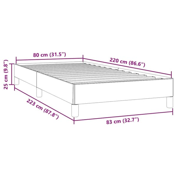 Sängram utan madrass ljusgrå 80x220 cm sammet