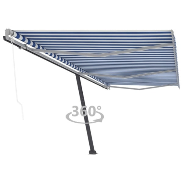 Fristående automatisk markis 600x350 cm blå/vit