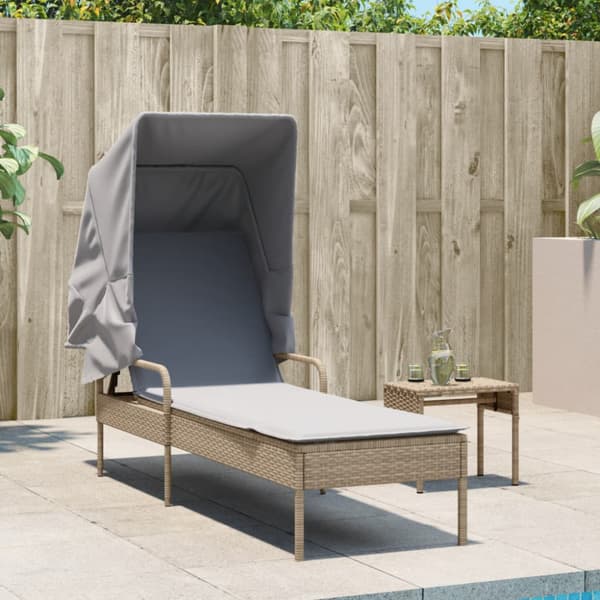 Solsäng med tak beige konstrotting