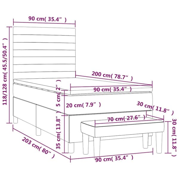 Ramsäng med madrass mörkblå 90x200 cm sammet