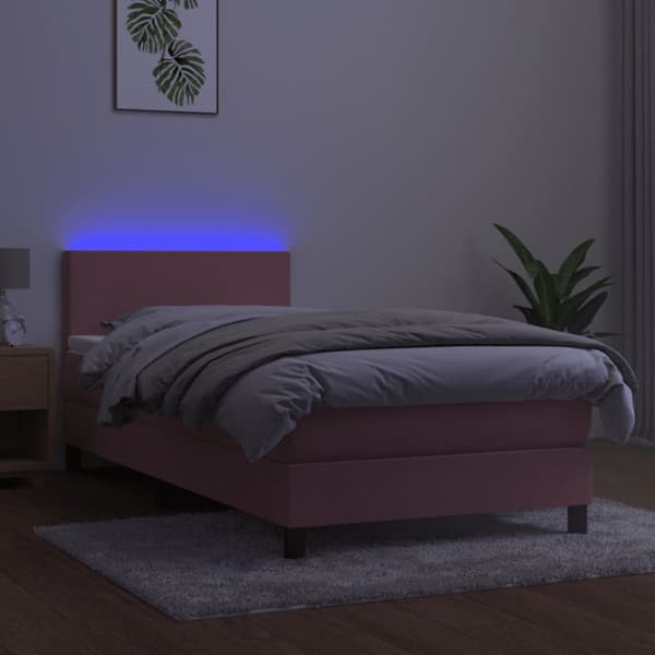 Ramsäng med madrass & LED rosa 90x200 cm sammet