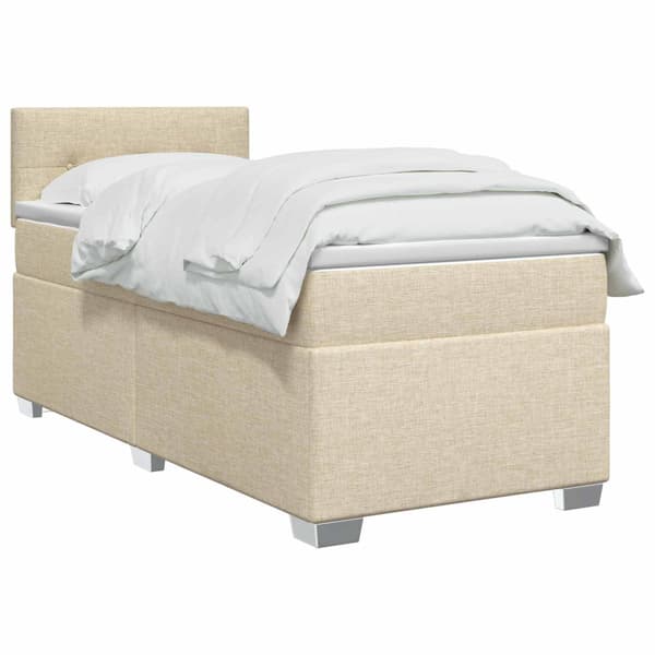 Boxspring säng med madrass och LED Gräddvit 90 x 190 cm Tyg