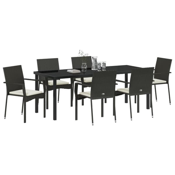Trädgårdsmöbelset med kudde 7 pcs Svart konstrotting