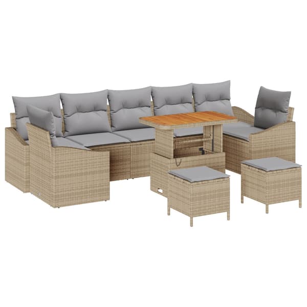 Trädgårdsoffset med kudde med lagring 10 pcs Beige Poly rattan