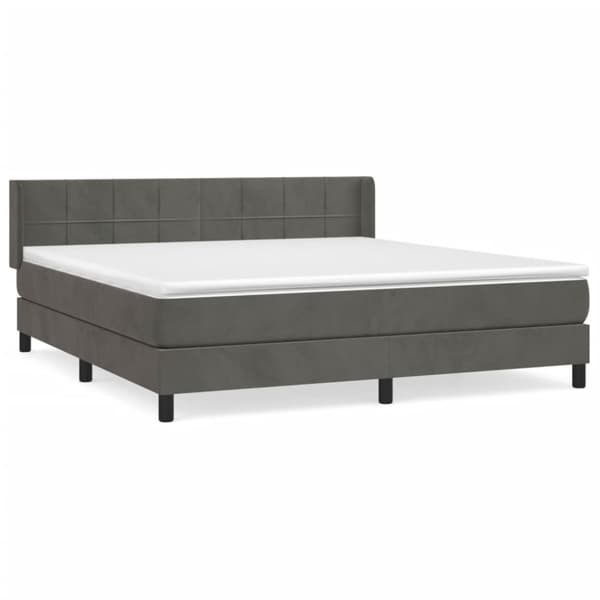 Ramsäng med madrass mörkgrå 160x200 cm sammet