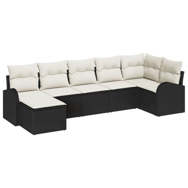 Trädgårdsoffset med kudde 7 pcs Svart Poly rattan