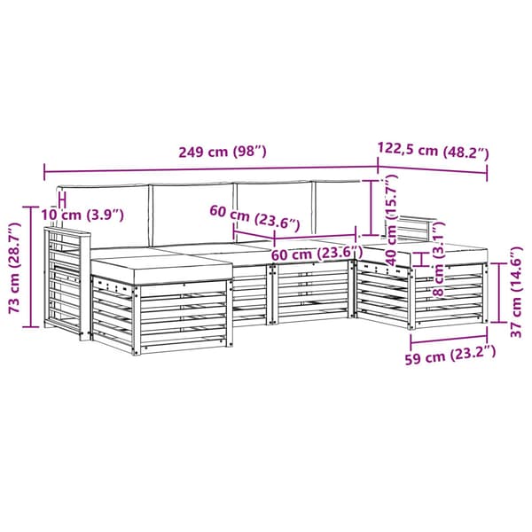 Utomhussoffset 6 pcs Vit och grädde 249 x 122,5 x 73 cm