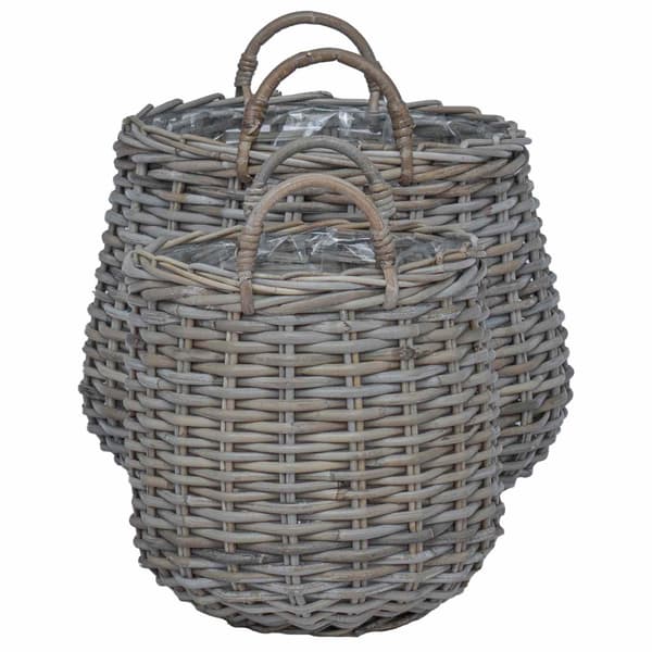 Planteringskorg med lagring 2 pcs Grå Lacak-rattan