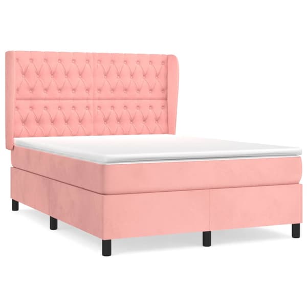 Ramsäng med madrass rosa 140x190 cm sammet
