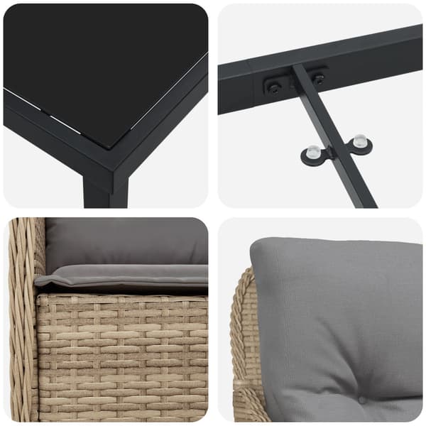 Trädgårdsmöbelset med kudde 7 pcs Beige konstrotting