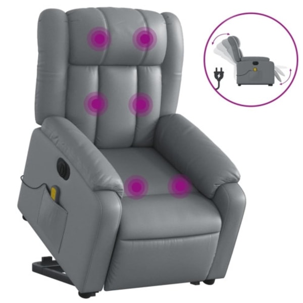 Massagefåtölj med uppresningshjälp grå konstläder