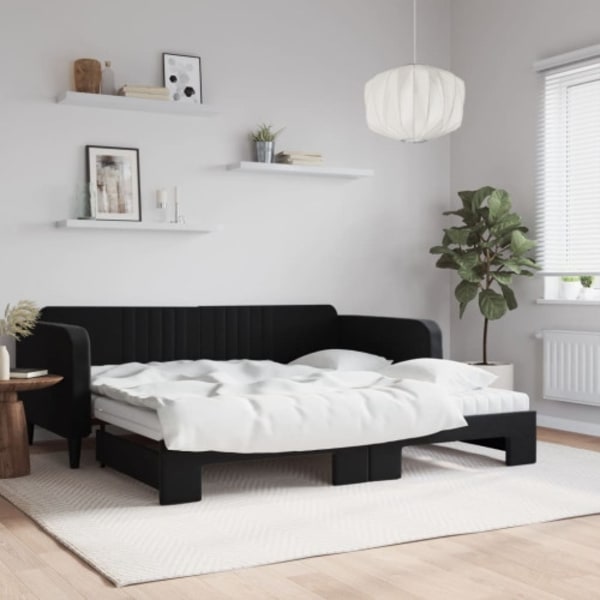 Dagbädd utdragbar och madrasser svart 100x200 cm sammet