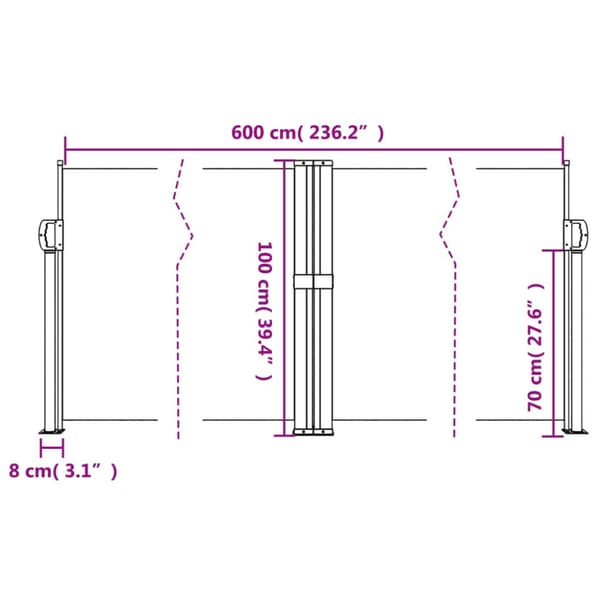 Infällbar sidomarkis röd 100x600 cm