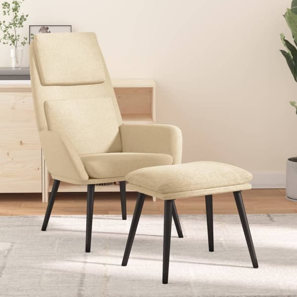 Vilstol med fotpall gräddvit tyg